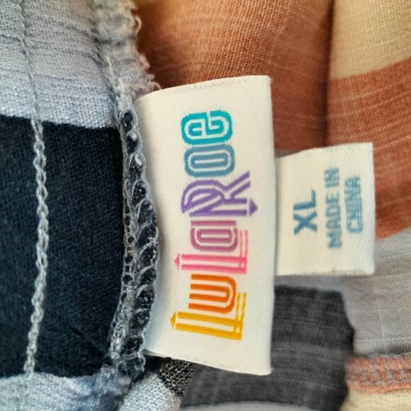 1080)LuLaRoe Blue Peach Striped Tie Waist Skirt Size XL - Picture 8 of 8